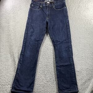 Eddie Bauer Flannel Lined Straight Jeans Mens 32x32 Blue Dark Wash Stretch